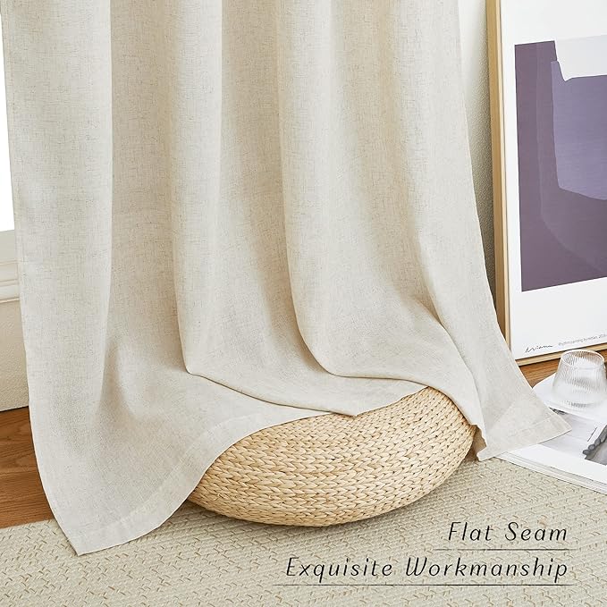NICETOWN Natural Linen Doorway Curtains 80 inches Long, Grommet Thick Linen Weave Semi Sheer Window Treatments Privacy Assured with Light Filtering for Bedroom/Side Door, W34 x L80