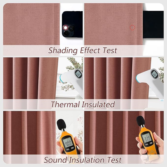 Guken 100% Blackout Curtains 63 Inch Length 2 Panels Set for Girls Bedroom Back Tab Thermal Insulated Black Out Linen Drapes Room Darkening Window Curtains 63 Inches Long,Dusty Rose