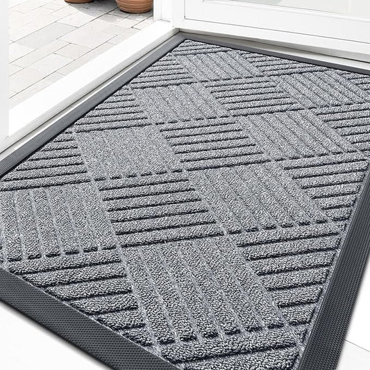 OLANLY Front Door Mat Outside Entrance 29.5x17, Absorbent, Heavy Duty Sturdy Natural Rubber Doormat Indoor Outdoor, Stain Fade Resistant, Non-Slip Low Profile Floor Mat Entryway, Charcoal Gray Diamond