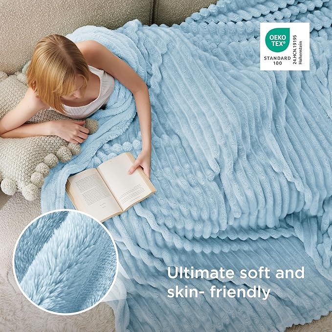 Bedsure GentleSoft Blue Fleece Blanket for Couch - Cozy Soft Blankets for Women, Cute Small Throws for Girls, Light Blue, 108x90 Inches