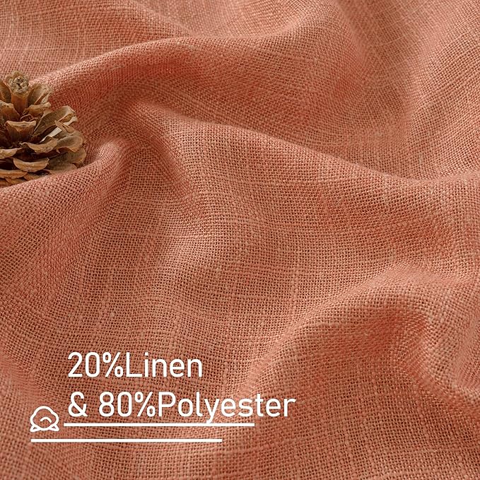 LAMIT Semi Sheer Linen Curtains for Living Room, Back Tab and Rod Pocket Terracotta Curtains Light Filtering Country Rustic Neutral Drapes for Bedroom/Farmhouse, 2 Panels, 52 x 102 Inch