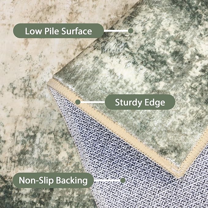 BEIMO Area Rugs 6x9 for Living Room Bedroom, Modern Abstract Machine Washable Rug, Large Soft Low Pile Floor Cover with Non Slip Backing for Dining Room, Grey/Dark Green