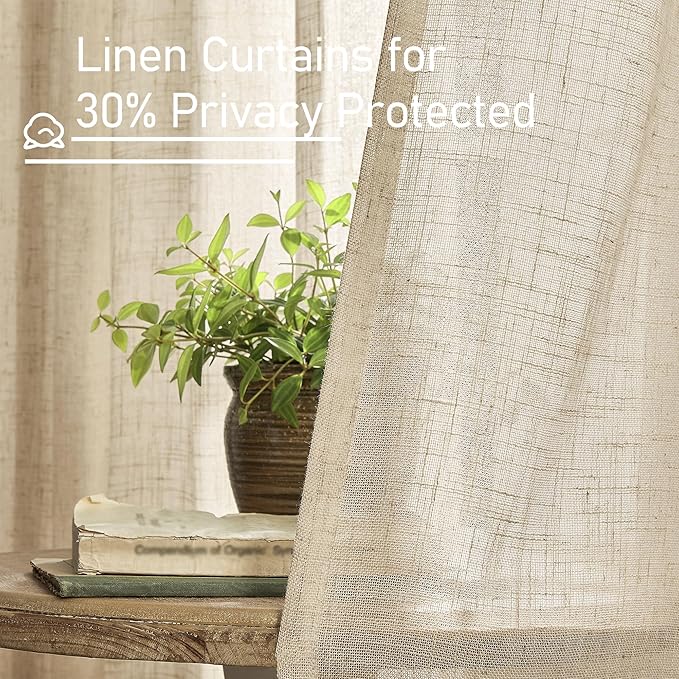 LAMIT Linen Semi Sheer Curtains 96 inches Long 2 Panels Set, Light Filtering Panels Back Tab and Rod Pocket Floor to Ceiling Curtains for Bedroom/Living Room, Brown, 52 x 96 Inch