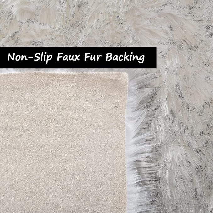 Goolela Sheepskin Area Rug 8x10 Fluffy Fuzzy Furry Carpet for Living Room Bedroom Faux Fur Plush Rectangle - White and Grey Tips
