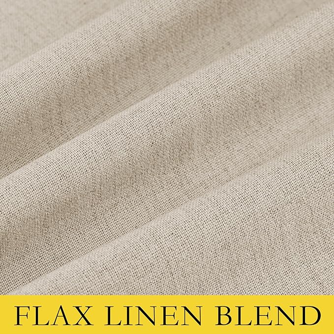 NICETOWN Cream 100% Blackout Linen Curtains 108 inch Long Burg for Living Room, 1 Pair, 62" Width Each Panel, Farmhouse Thick Completely Blackout Window Treatment Thermal Insulated Drapes