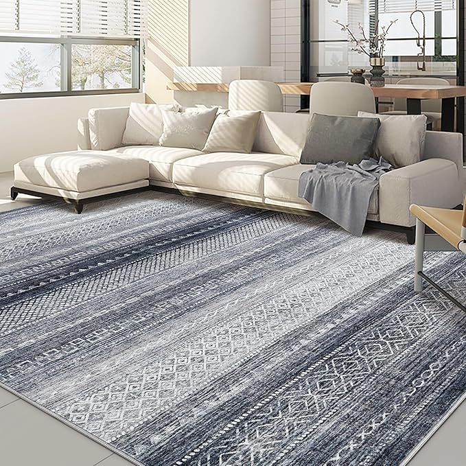 Nakagishi Area Rug 6x9 Living Room: Washable Boho Large Neutral Soft Modern Rugs Stain Resistant Moroccan Indoor Non-Slip Accent Carpet for Bedroom Nursery Kids Playroom Office Dining Room Dorm- Blue