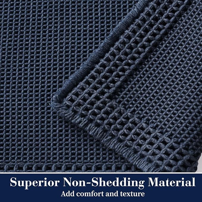 RESARE Waffle Bathroom Runner Rugs, Super Absorbent Bath Mat Non Slip Washable Quick Dry, Upgraded Ultra Soft Boho Bath Rugs with Tassels for Hallway Bedroom Laundry Room, 2'x6'(24"x72"), Navy