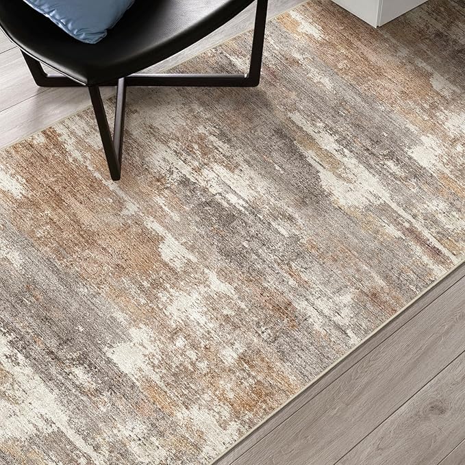 2x5 Washable Kitchen Runner Rug: Modern Abstract Runners for Hallway Soft Non Slip Rugs with Rubber Backing Low Pile Thin Floor Carpet for Entryway Bedroom Bathroom Bedside Indoor(Brown/Brick,2x5)
