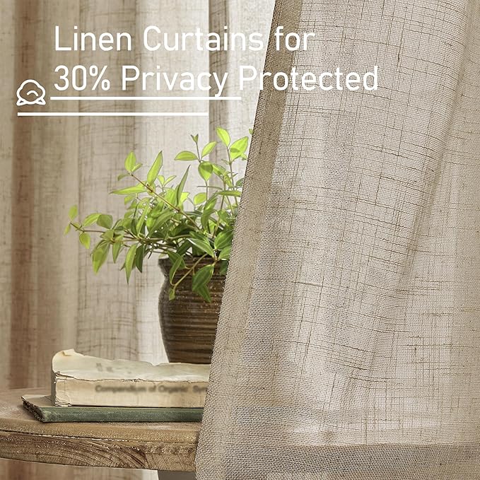 LAMIT Taupe Linen Curtains 54 Inch Length 2 Panels, Light Filtering Panels Back Tab and Rod Pocket Country Decor Drapes for Bathroom/Window/Bedroom, 52 x 54 Inch