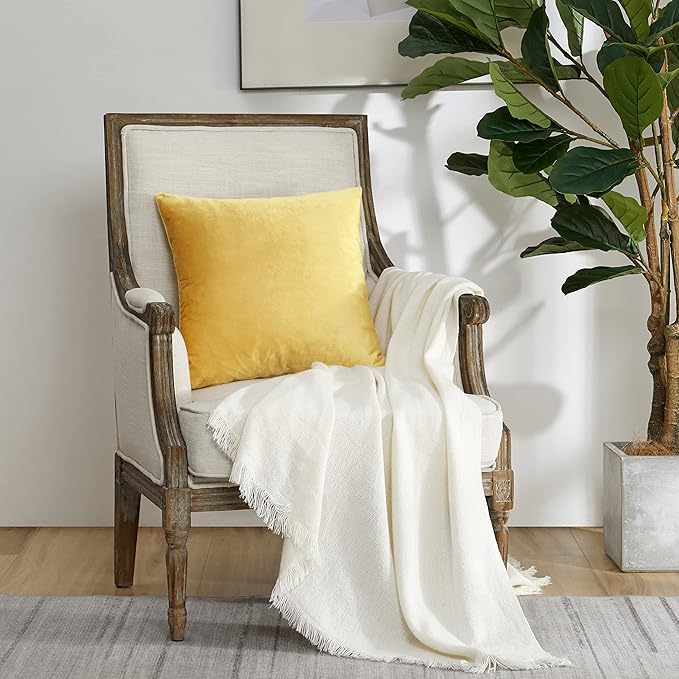 GIGIZAZA Yellow Velvet Decorative Throw Pillow Covers 20x20 inch for Sofa Bed 2 Pack Soft Cushion Cover