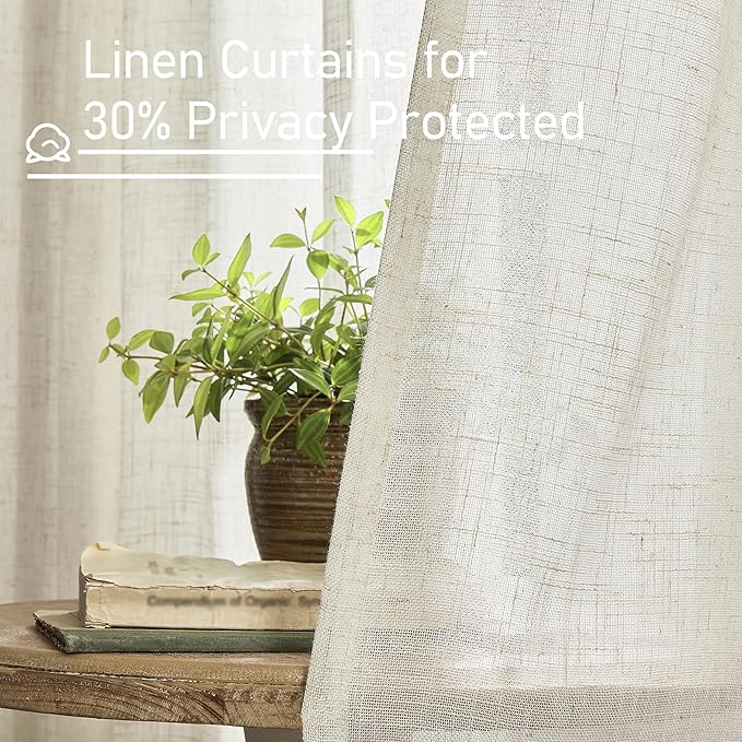 LAMIT Extra Wide Linen Curtains for Bedroom,Natural Light Filtering Faux Linen Textured Panels Semi Sheer Back Tab and Rod Pocket Boho Drapes for Living Room, 2 Panels, 70 x 84 Inch