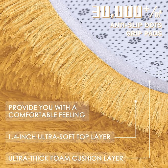 OLANLY 2x5 Machine Washable Runner Rugs for Hallway, Soft Fluffy Shaggy Bedside Rugs for Bedroom, Living Room, Indoor Floor Carpet for Kids Girls and Boys, Home Decor Aesthetic, Mustard Yellow