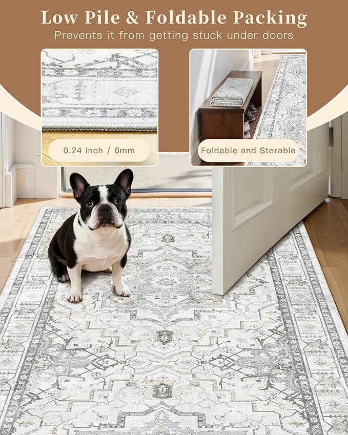 Madane Runner Rugs for Hallway 2x10 Long Washable Non-Slip Hallway Runner Rug Low-Pile Stair Kitchen Runner Soft Throw Carpet for Entrance Living Dining Laundry Room (Grey, 2 x 10)