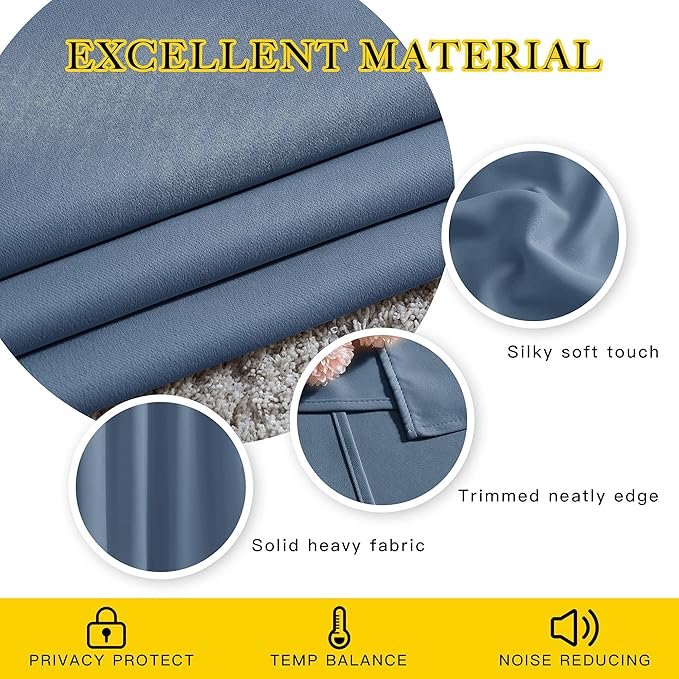 NICETOWN Blackout Living Room Curtains Extra Wide, Triple Weave Grommet Top Thermal Insulated Window Treatment Light Blocking Panels for Patio/Porch (Stone Blue, W80 x L84, Set of 2)