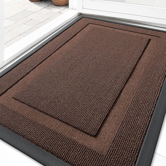 OLANLY Front Door Mat Indoor Outdoor Entrance, Waterproof All-Season, All-Weather Doormat, Sturdy Natural Rubber, Low Profile, Easy Clean Patio Porch Entryway Mat, 35x23, Chocolate Brown