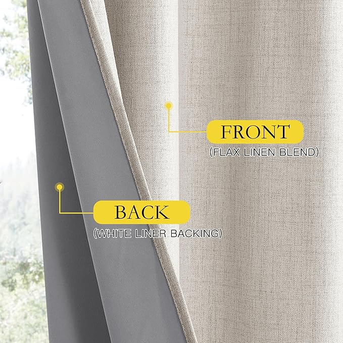 NICETOWN Brich Vintage Open Linen Weave Flax Thermal Curtains, 100% Blackout Curtains 90" Long for Dining Room, Soundproof Window Treatment Drapes for Home Cinema, 52" Wide Per Panel, Set of 2