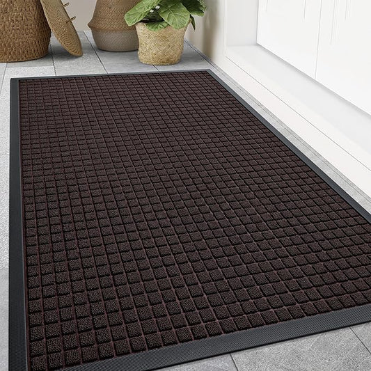 Smiry Front Door Mat Outside Entrance, Heavy Duty Natural Rubber Doormat, Non Slip, Trap Dirt and Moisture, Easy Clean, Low Profile Welcome Floor Mats for Indoor Outdoor Entry, 59x34 Inch, Brown