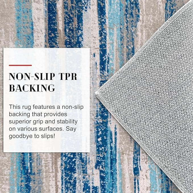 Lansny Modern Abstract Runner Rug 3x10, Blue Washable Kitchen Runner Non-Slip Soft Hallway Rug Runner Thin Print Faux Wool Carpet for Entryway Bedroom Laundry Room Indoor Home Office Decor