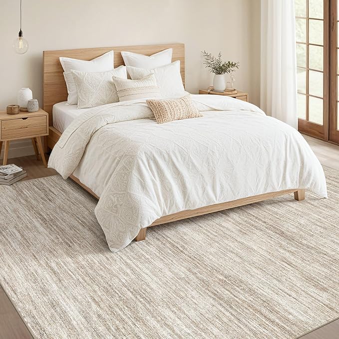 Nakagishi 5x8 Area Rugs Living Room: Washable Large Vintage Rug Neutral Non-Slip Soft Stain Resistant Indoor Carpet for Bedroom Nursery Dining Room Office Playroom - Brown-01
