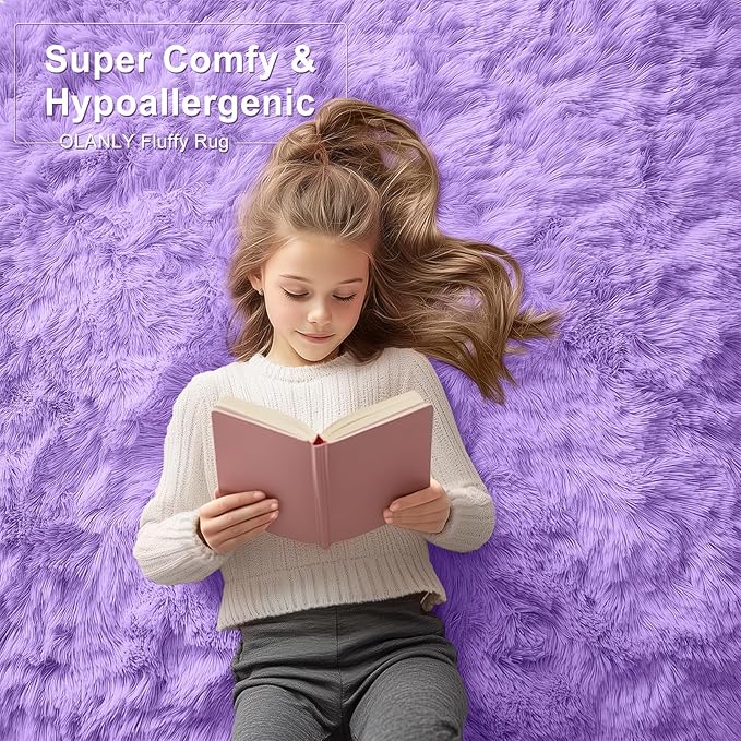 OLANLY 2x8 Machine Washable Runner Rugs for Hallway, Soft Fluffy Shaggy Bedside Rugs for Bedroom, Living Room, Indoor Floor Carpet for Kids Girls and Boys, Nursery Rooms, Home Decor Aesthetic, Purple