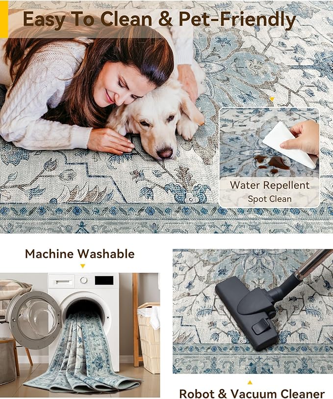 RELEANY Area Rugs 2'x4' Kitchen Rugs Entry Rug Small Rugs for Entryway Kitchen Bathroom Door Mat Indoor Entrance,Washable Non Slip, Light Blue Navy Beige Gray White
