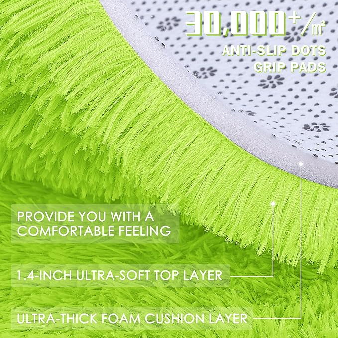 OLANLY 5x8 Machine Washable Large Area Rugs for Living Room, Bedroom, Soft Fluffy Shaggy Bedside Rug, Indoor Floor Carpet for Kids Girls and Boys, Dorms, Nursery, Home Decor Aesthetic, Lime Green