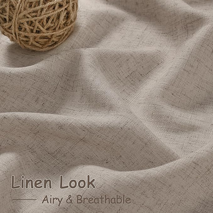 Nanspring Ecru Curtains for Living Room 72 Inches Long Linen Blend Luxury Light Filtering Semi Sheer Curtain Back Tab Rustic Decor Natural Farmhouse Elegant Boho Drapes for Bedroom 52x72, 2 Panels