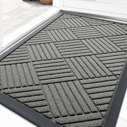 OLANLY Front Door Mat Outside Entrance 33x21, Absorbent, Heavy Duty Sturdy Natural Rubber Doormat Indoor Outdoor, Stain Fade Resistant, Non-Slip Low Profile Floor Mat for Entryway, Modern Gray Diamond