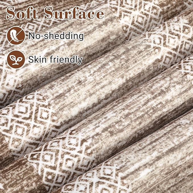 GarveeHome Modern Geometric Area Rug 5x7 Distressed Bordered Rug Washable Non Slip Floor Carpet Non Shedding Thin Rug, Soft Low Pile Rug, Contemporary Brown Rug for Dining Room, Living Room