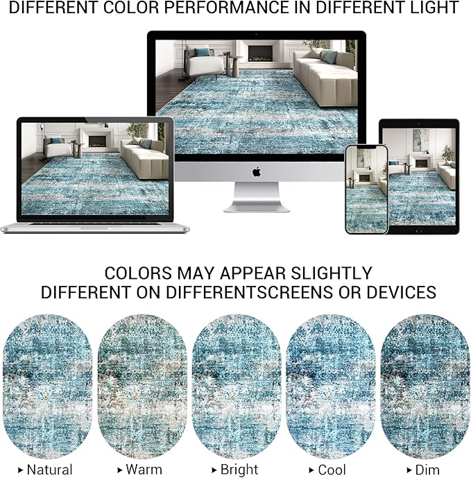 LEPEII 8x10 Area Rugs, Machine Washable Low Pile Rugs for Living Room, Modern Abstract Area Rugs for Bedroom, Large Area Rug with Non-Slip Backing for Dining Room-Blue
