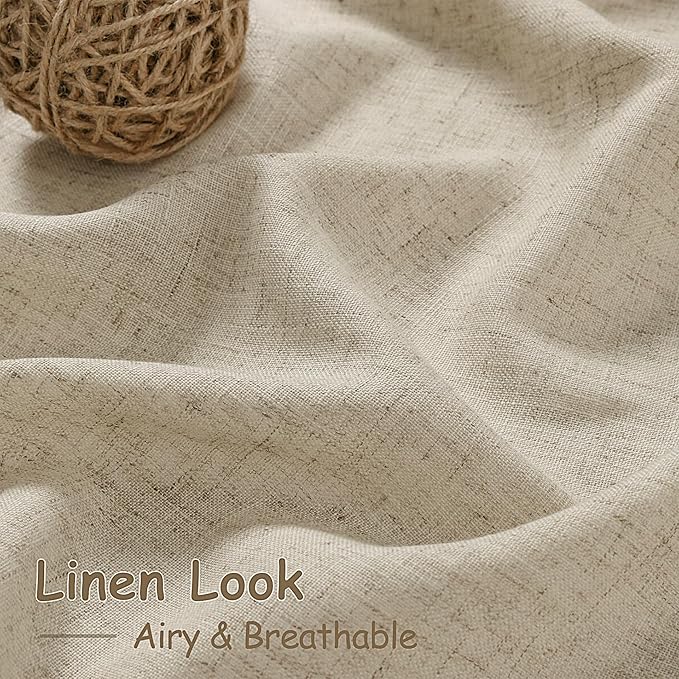 Nanspring Eggshell Beige Linen Curtains 84 Inches Long for Living Room Light Filtering Semi Sheer Curtain Back Tab Rustic Coastal Decor Elegant Neutral Luxury Drapes for Bedroom 52x84, 2 Panels