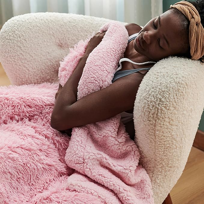 Bedsure GentleSoft Fluffy Pink Throw Blanket, Pink Decor Cozy Gifts for Teenage Girls, Soft Fuzzy Plush Thick Warm Furry Sherpa Fleece Faux Fur Throw Blanket for Couch, Cute Stuff for Women, 50x60