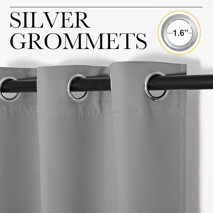 NICETOWN Thermal Insulated Blackout Curtains - Grommet Top Window Treatment Drapes for Hall (2 Panels, W42 x L95 inches, Silver Grey)