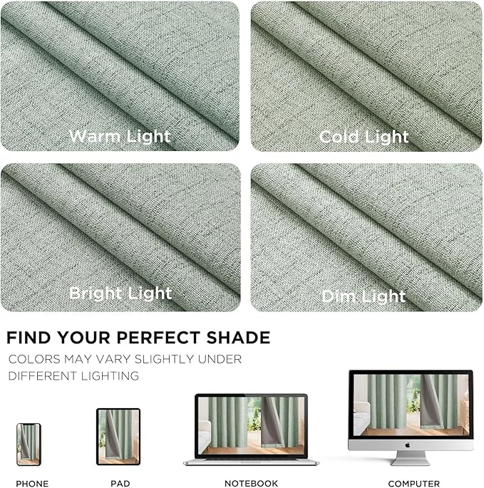 Joydeco Linen Blackout Curtains for Bedroom - 100% Light Blocking 1 Panels, Sage Green Drapes 70" W x 90" L, Thermal Insulated Room Darkening Curtains for Living Room, Rod Pocket & Back Tabs