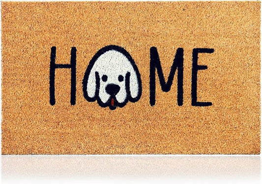 Home Dog - 17"x29" - Coir Door Mat with Heavy Duty Backing - Welcome Mats for Entryway, Porch - Anti-Slip PVC & Coconut Fiber Surface - Natural Home Accessories, Minimalist Original Design