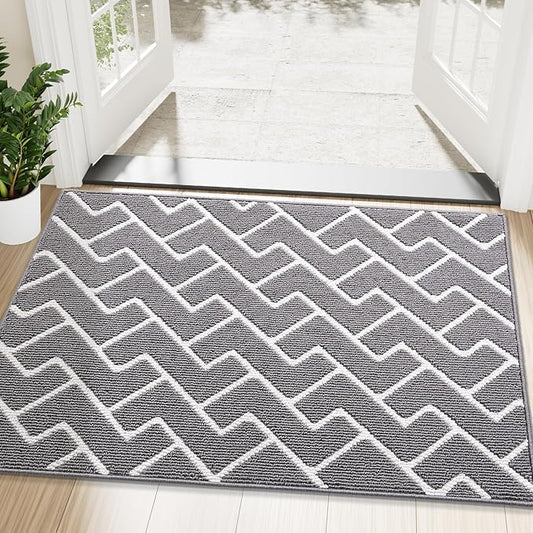 OLANLY Front Door Mat, Non-Slip Rubber Backing, Dirt Resistant and Absorbent, Washable, Easy to Clean Low-Profile Indoor Doormat for Back Door, Entryway, Inside Entrance, 48x32, Grey