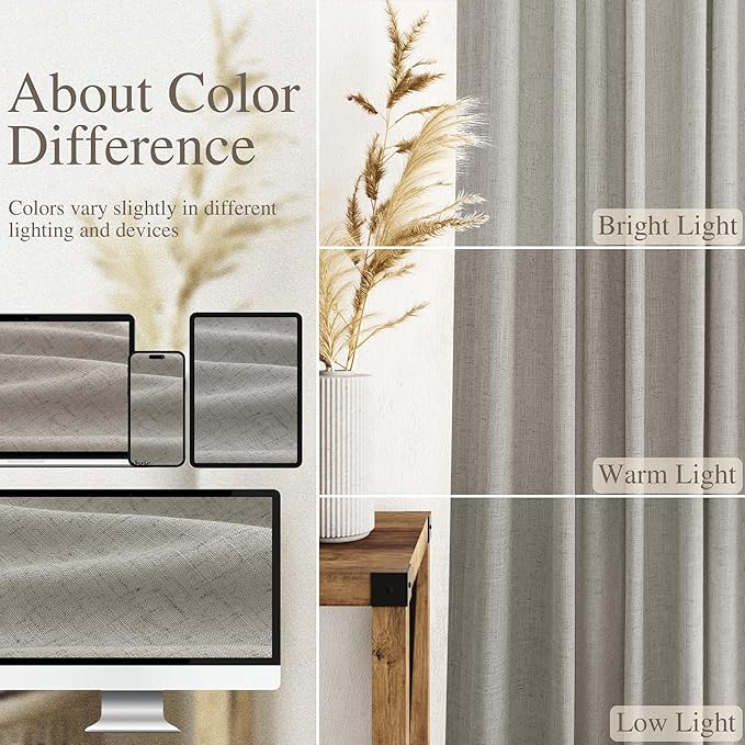 Silver Grey Linen Curtains 120 Inch Extra Long for Living Room Back Tab Light Filtering Semi Sheer Drapes Modern Farmhouse Boho Textured Curtain for Floor to Ceiling High Window 52x120,2 Panels