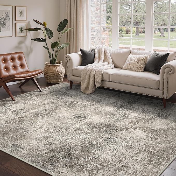 Area Rugs 8x10 for Living Room Bedroom, Modern Abstract Machine Washable Rug, Large Soft Low Pile Floor Carpet with Non Slip Backing for Dining Room, Grey