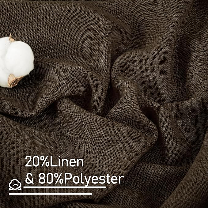 LAMIT Dark Brown 78 inch Linen Curtains for Living Room 2 Panels, Linen Textured Light Filtering Semi Sheer Back Tab and Rod Pocket Curtain Panels for Bedroom/Farmhouse, 52 x 78 Inch