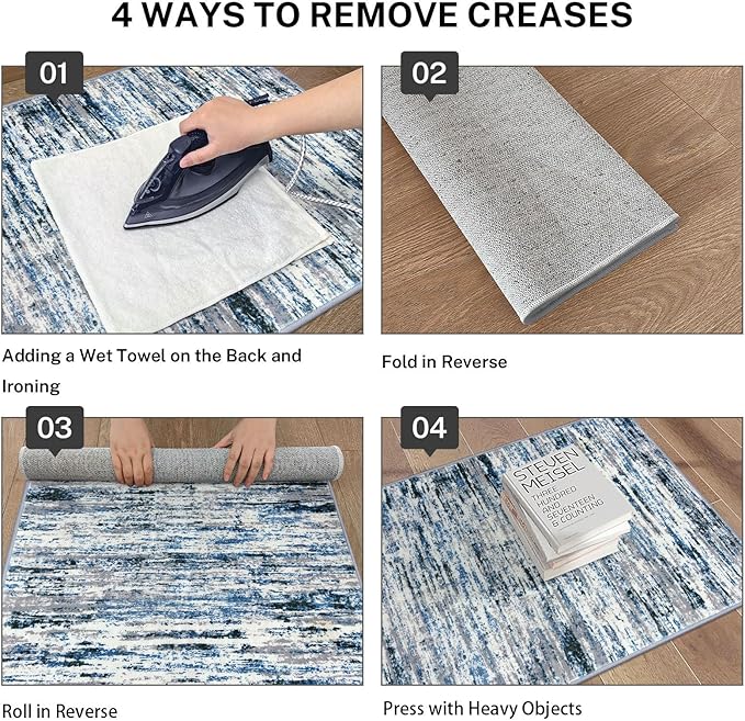 Lansny Modern Abstract Runner Rug 2.6x18, Grey Blue White Washable Long Kitchen Runner Non-Slip Soft Hallway Rug Runner Thin Print Faux Wool Carpet for Entryway Bedroom Laundry Room Indoor Home Decor
