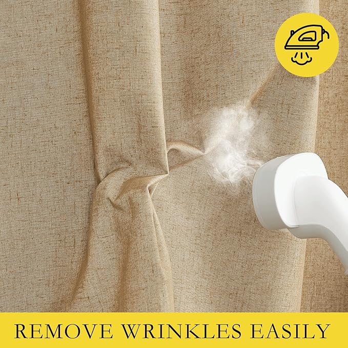 NICETOWN 100% Absolutely Blackout Linen Curtains with Thermal Insulated White Liner, Camel, 42" Wide by 45" Long, 2 Pieces, Linen Blend Window Drapes Privacy Window Treatments for Bedroom/Kids Room
