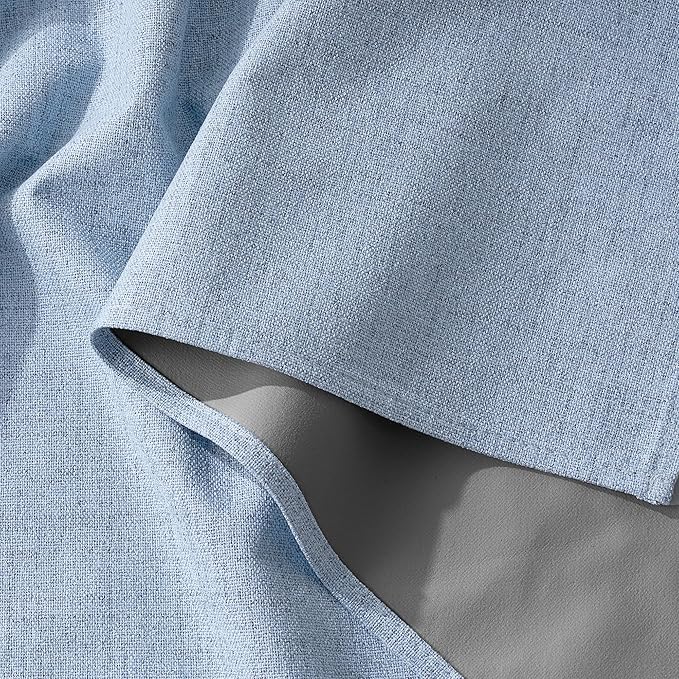 RYB HOME Smoky Blue 100% Blackout Curtains for Bedroom 102 inch Long 52 inch Wide, Linen Blackout Curtains Privacy Protection& Thermal Insulated for Sliding Door/Living Room, 2 Panels