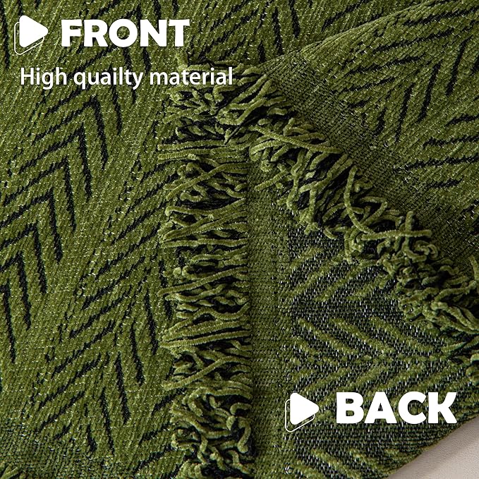 Boho Chenille Couch Cover for Dogs, Non Slip Sofa Cover, Couch Slipcover Covers for 3 Cushion, Furniture Protector with Tassels for Pets Washable, 91"x134", Fishbone Green