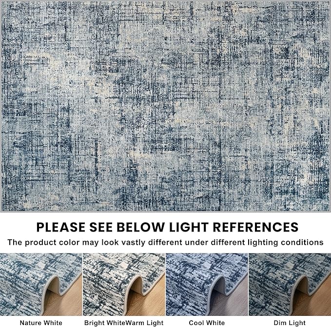 6x9 Area Rugs for Living Room Washable Rug: Anti-Skid Abstract Modern Living Room Rug Soft Thin Carpets Indoor Floor Non-Shedding Carpet for Bedroom Dining Farmhouse Nursery Home Office Blue Gold